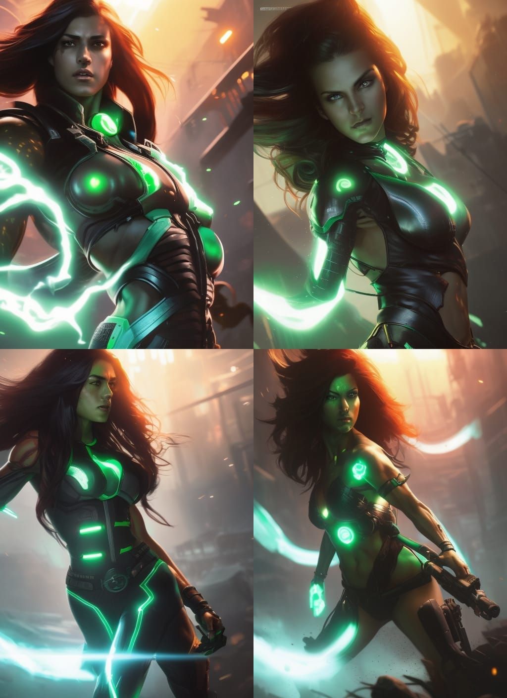 Cyberpunk Green-Skinned Tomboy: Hyperdetailed Concept Art