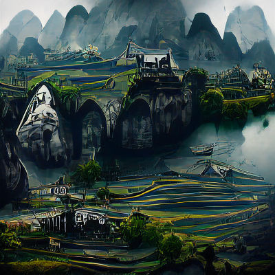 Yangshuo Karst Hills in Dark Fantasy Style