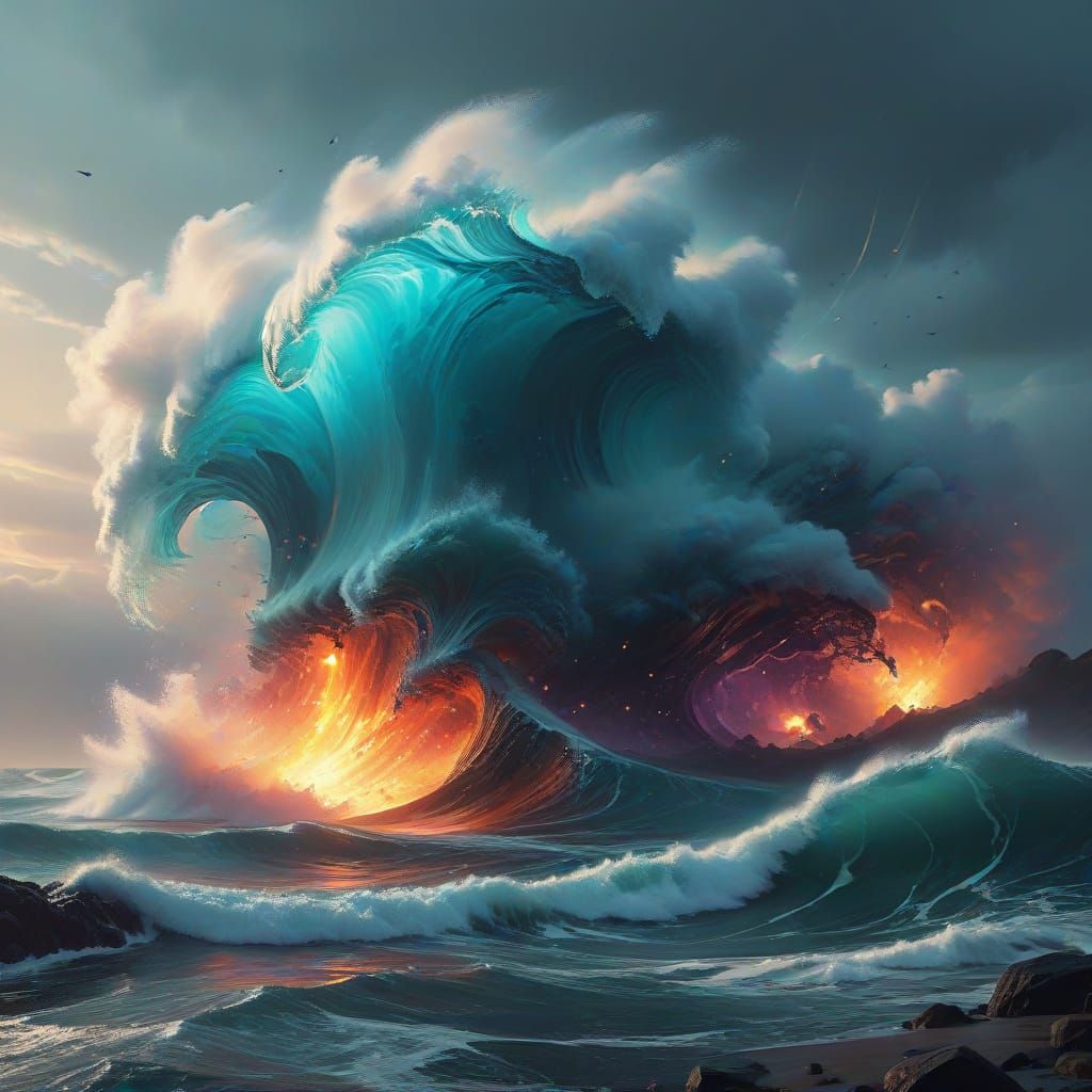 Surreal Oceanic Dreamscape in Cyberpunk Futurism