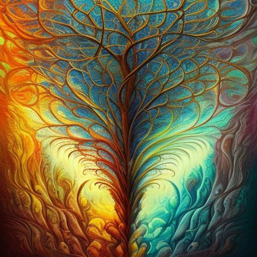 Fiery Tree of Life in Summer and Winter