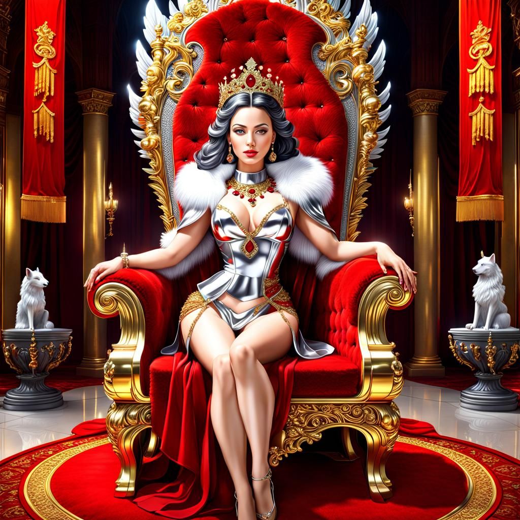 Glass Statue of Woman in Opulent Throne Room