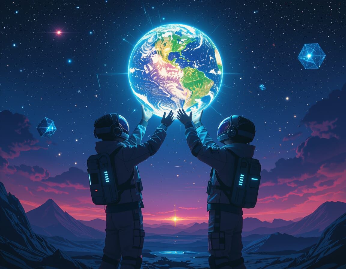 Radiant Earth Globe in Futuristic Biosphere