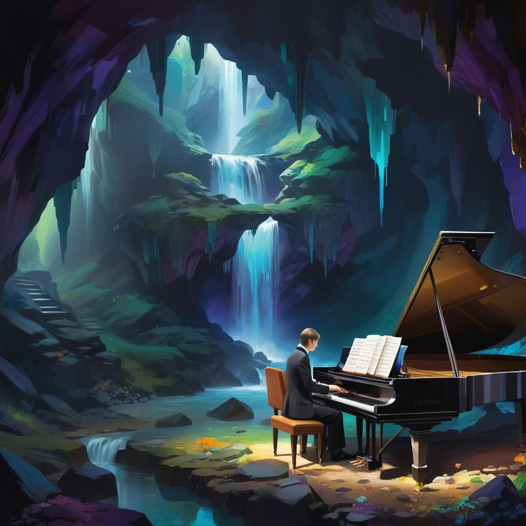 Dystopian Gemstone Cave Sheet Music in Surreal Style
