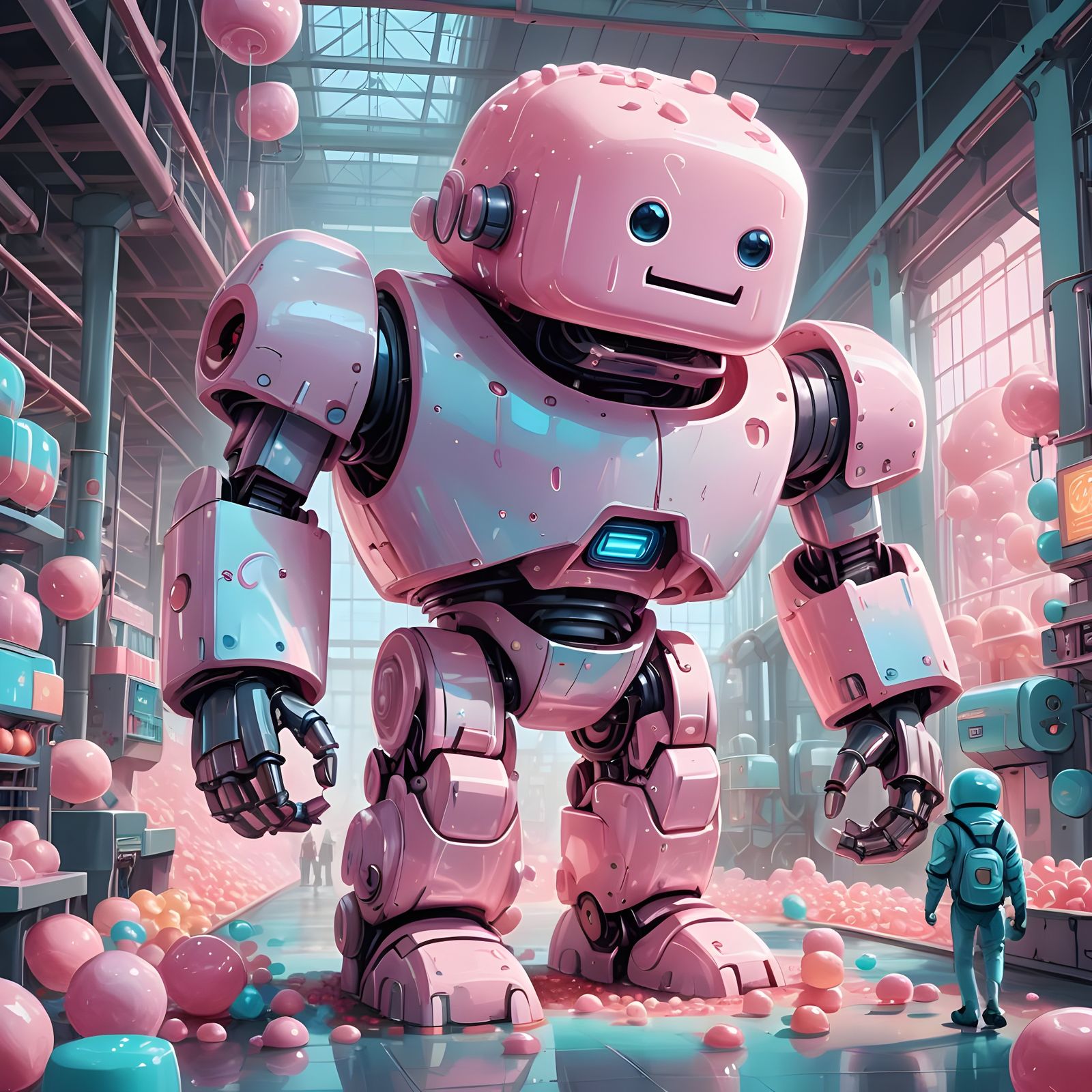 Marshmallow Golem in a Futuristic Candy Factory