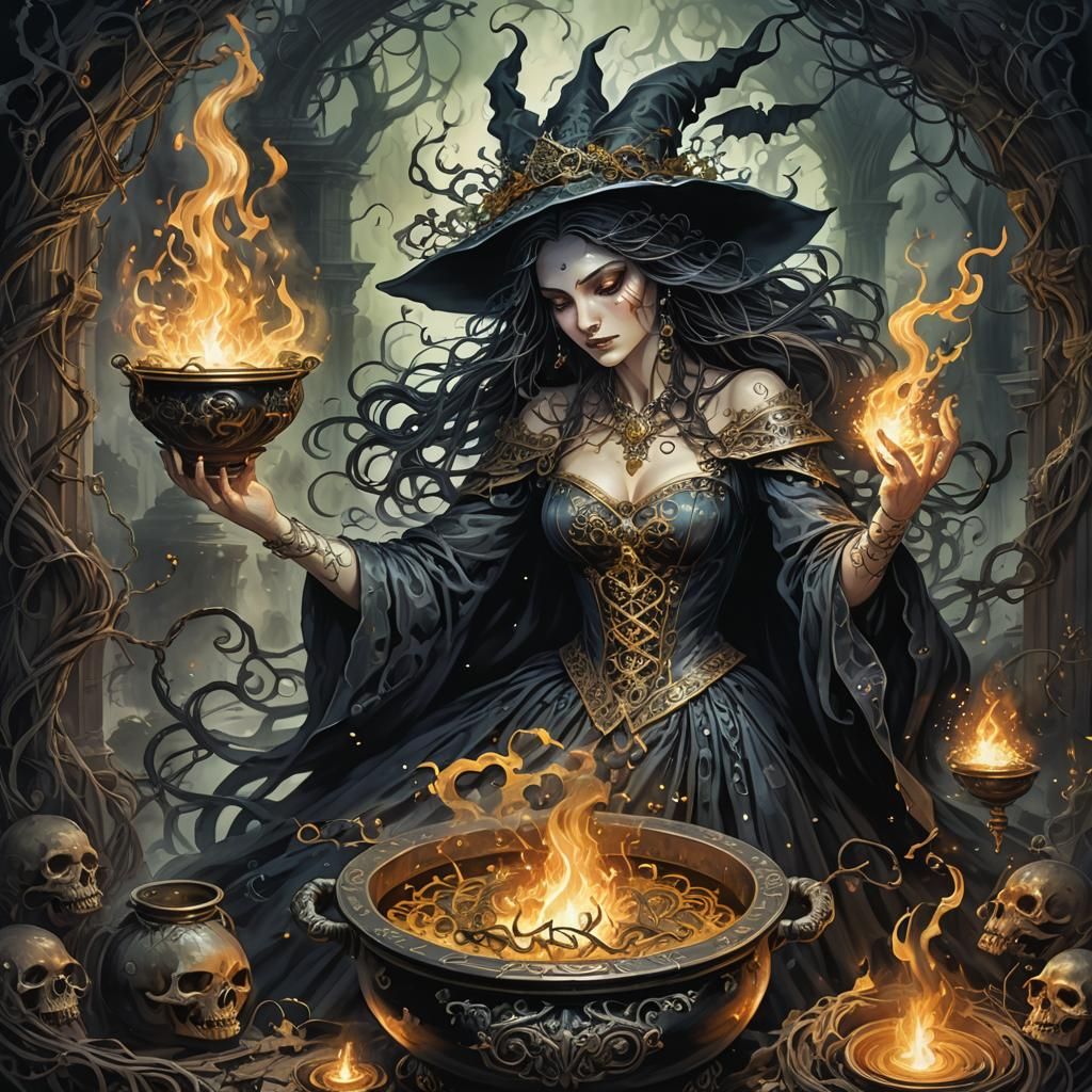 Mystical Witch Princess Casting Spell in Anime Style