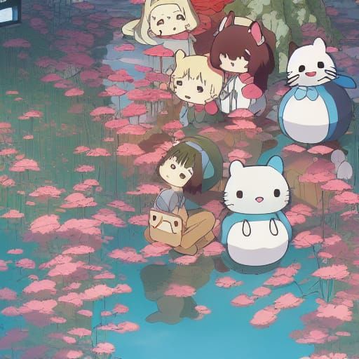Sanrio in Studio Ghibli Anime Style