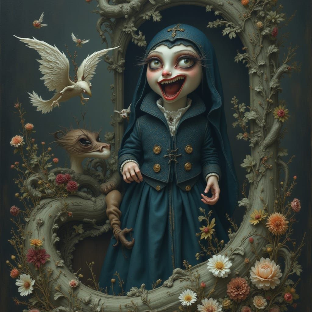 Baroque Nun Singing in Midnight Gloom