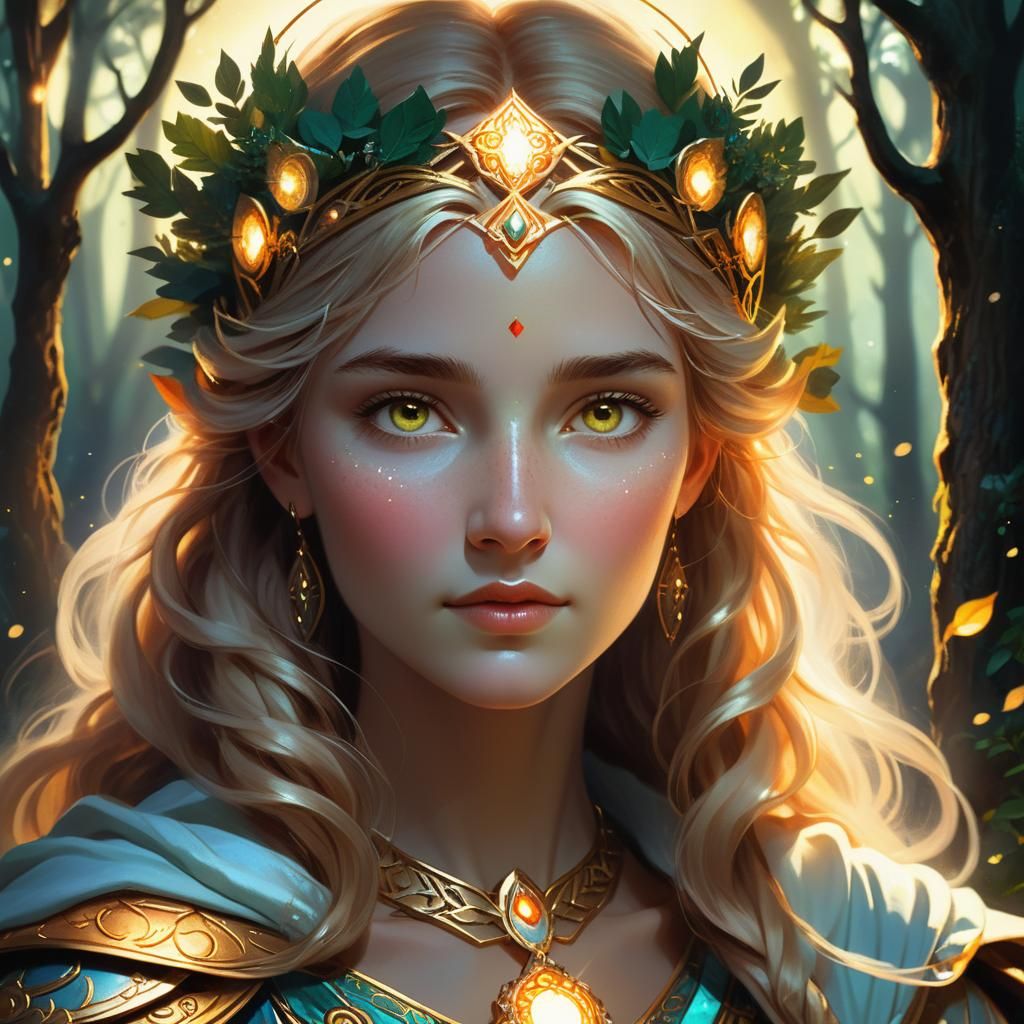 Goddess Artemis Portrait in Art Nouveau Style