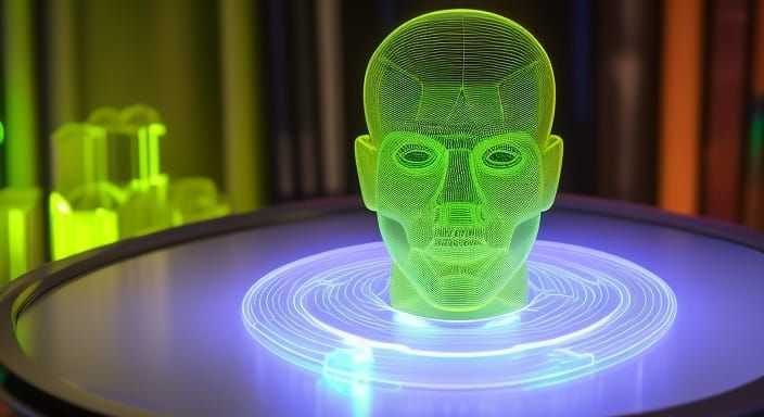 Holographic Ghoul Head in Neon 3D Projection