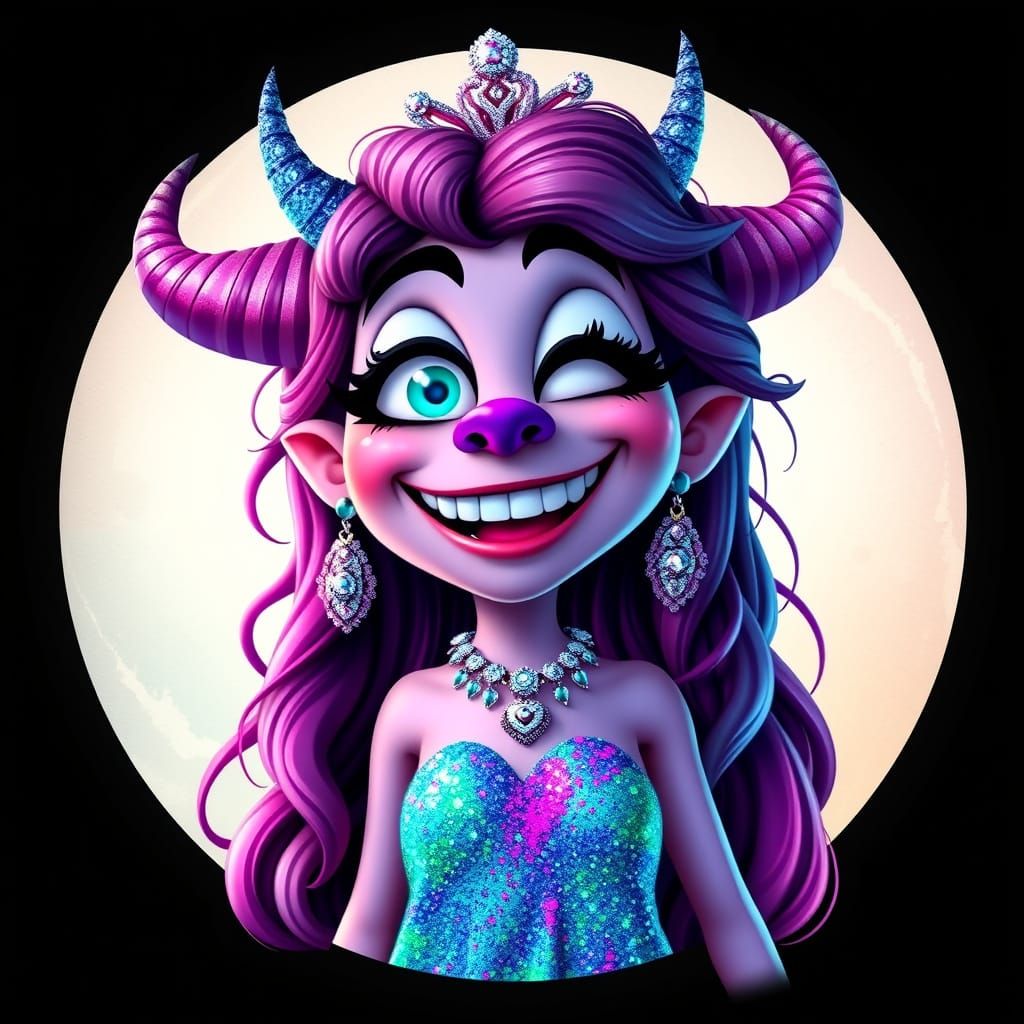 Pixar-Style Cartoon Monster Girl in Neon Turquoise