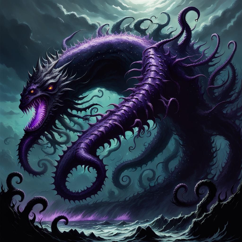 Horrific Sea Monster with Purple Spikes