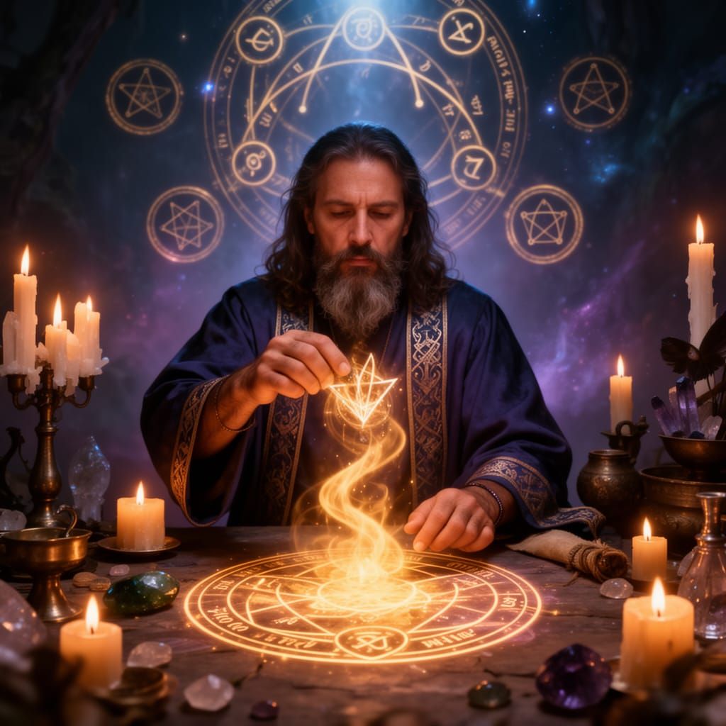 Magician Strengthens Will Through Mystical Ritual