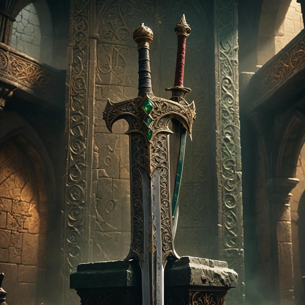 Ornate Medieval Longsword in Mystical Chamber