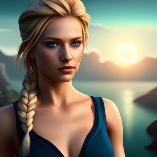 Fantasy Woman with Sapphire Eyes in Detailed Matte Painting