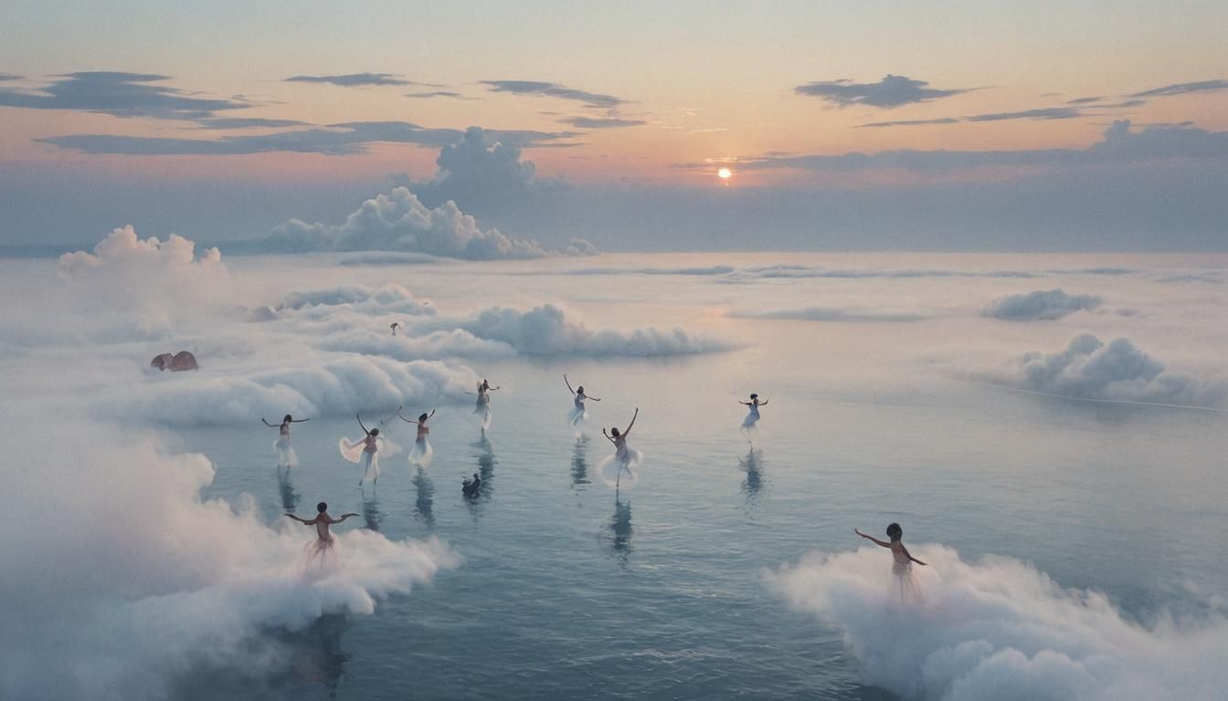 Ethereal Cloud Dancers Above Foggy Waters