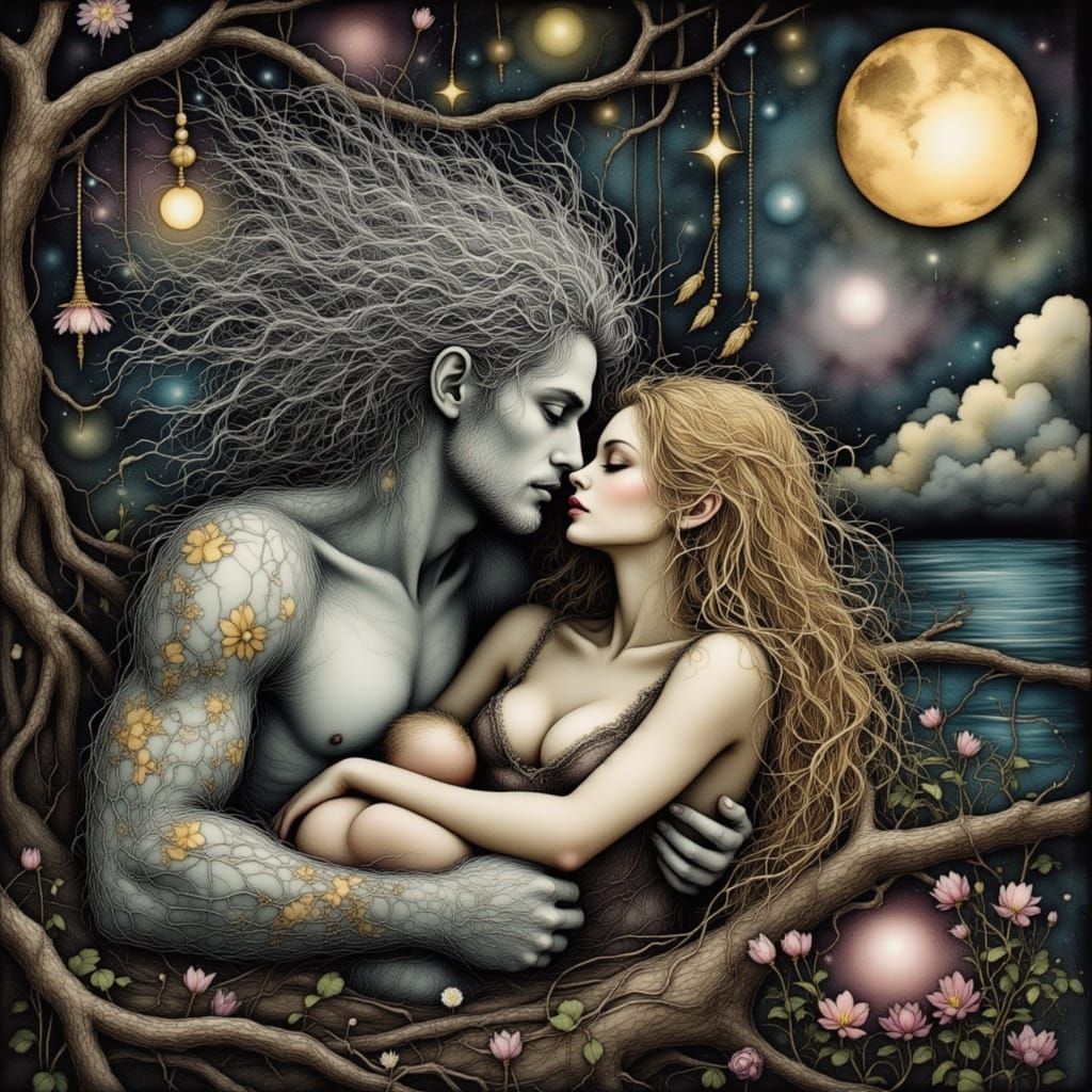 Surreal Mythology: Thunder God and Moonlit Woman Amidst the ...
