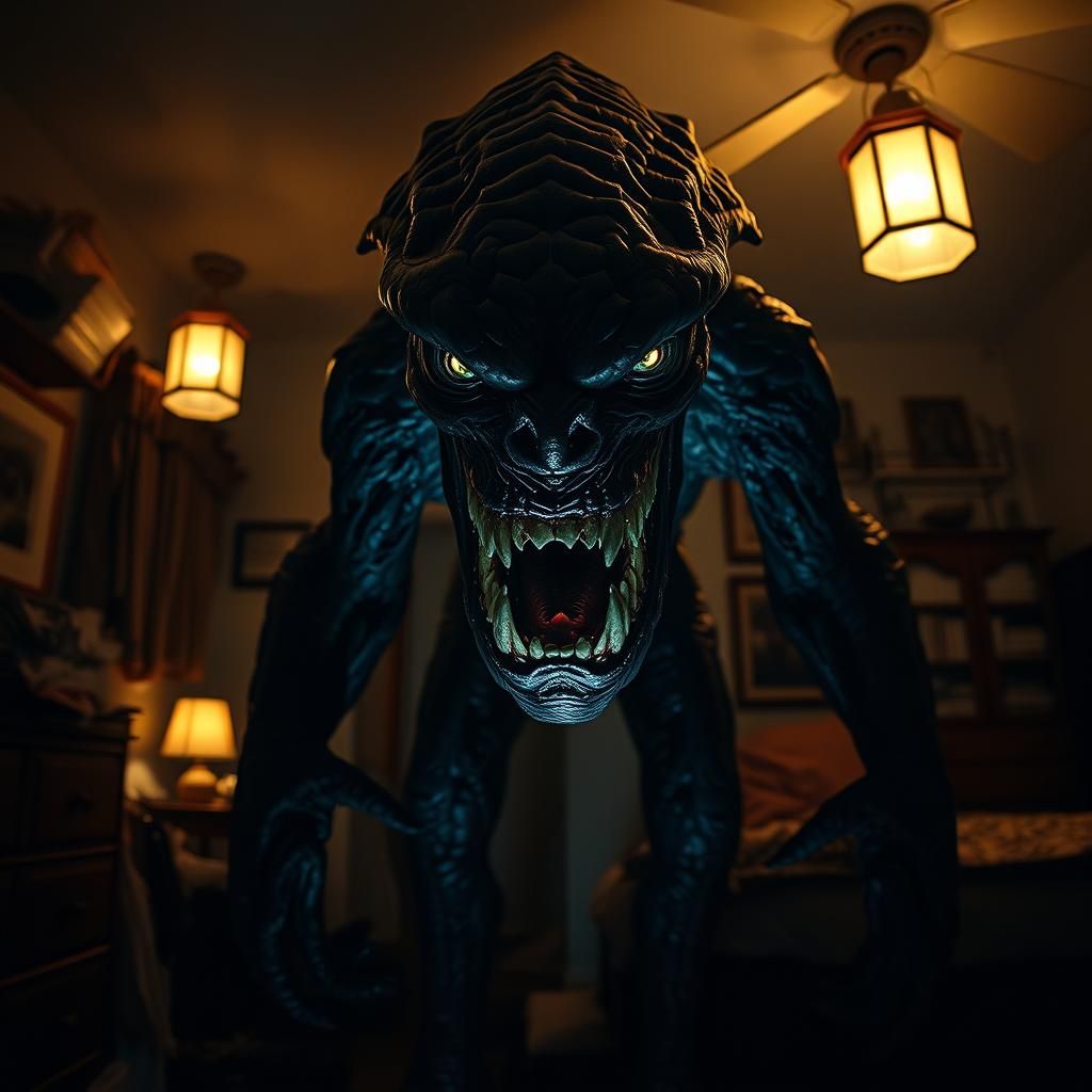 Eldritch Abomination: Photorealistic Horror in Dark Bedroom