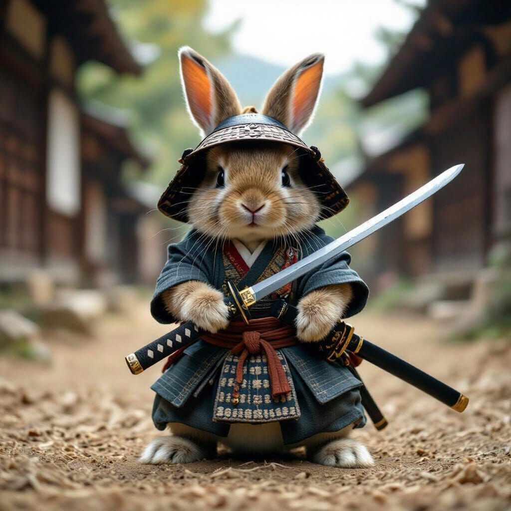 Adorable Baby Rabbit Samurai in Cinematic Style