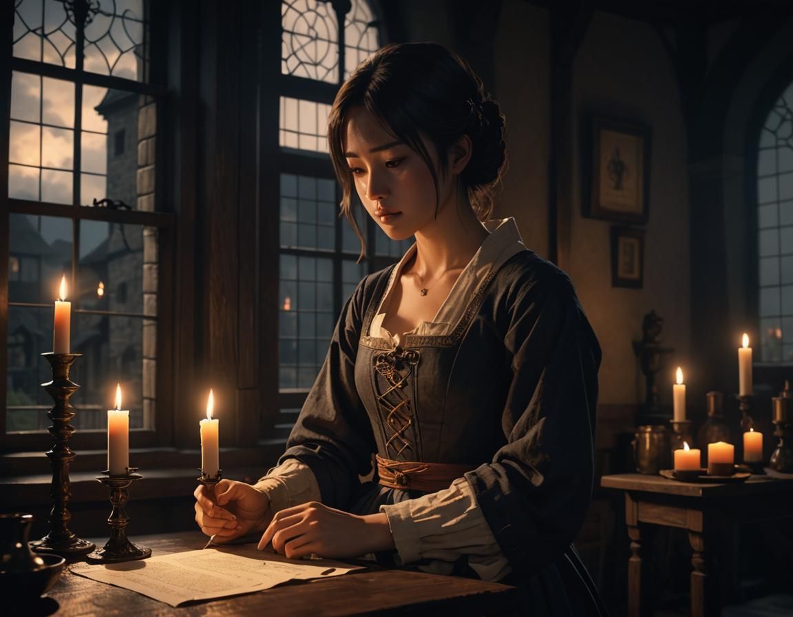 Candlelit Girl Reading, Chiaroscuro Lighting