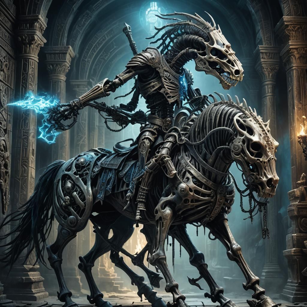 Giger-Inspired Skeletal Warrior on Biomechanical Horse