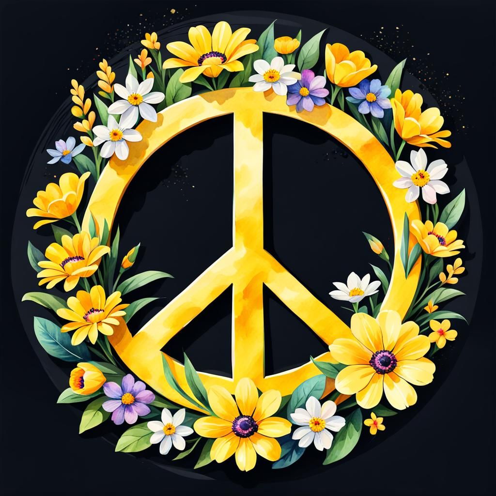 Art Deco Peace Sign with Spring Flowers