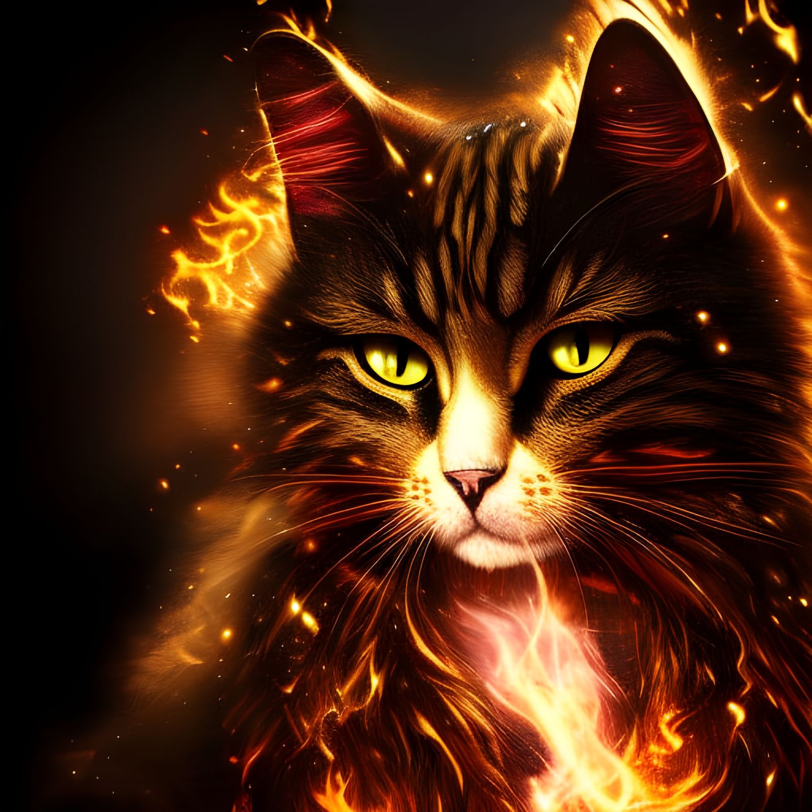 Angelic Cat in Inferno: Fantasy Anime Concept Art