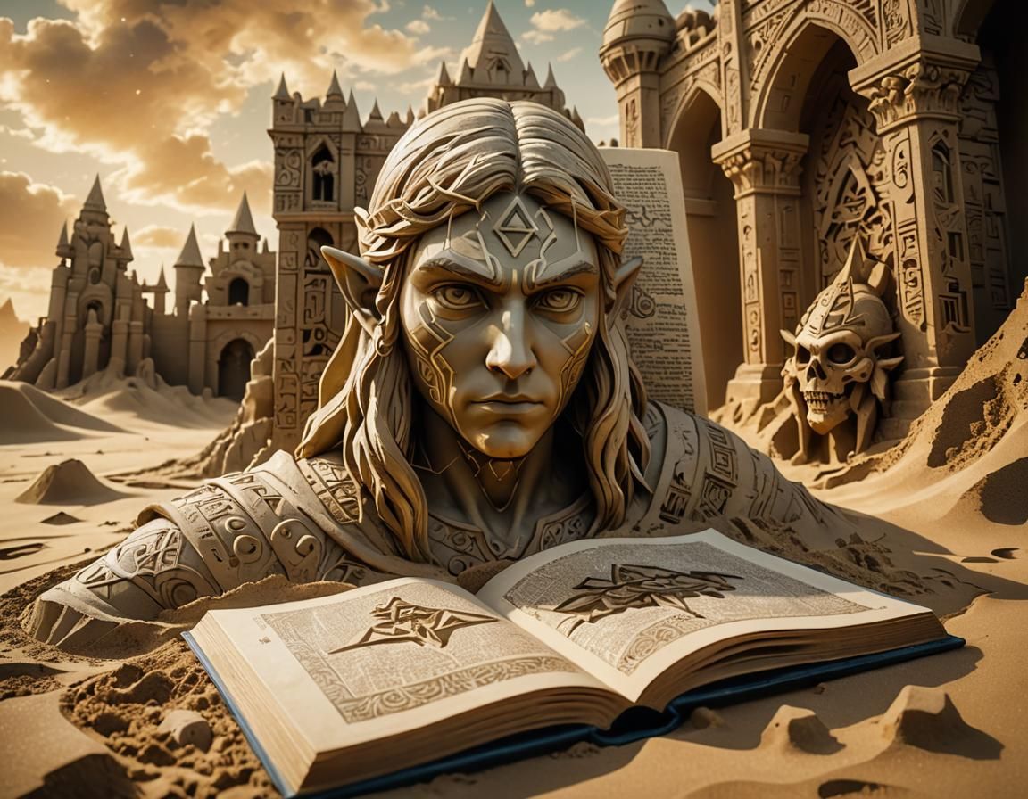 Zelda Character Sand Art in Surreal Style