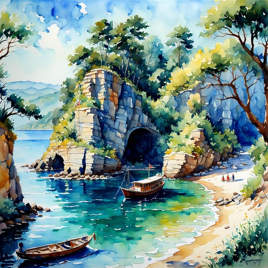 Summer Travel Watercolor Painting in Oil Style