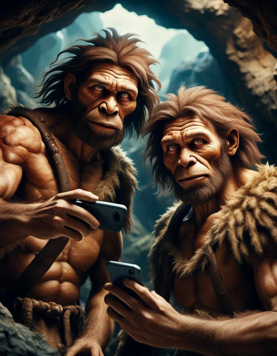 Neanderthal Couple Take a Selfie in Cave