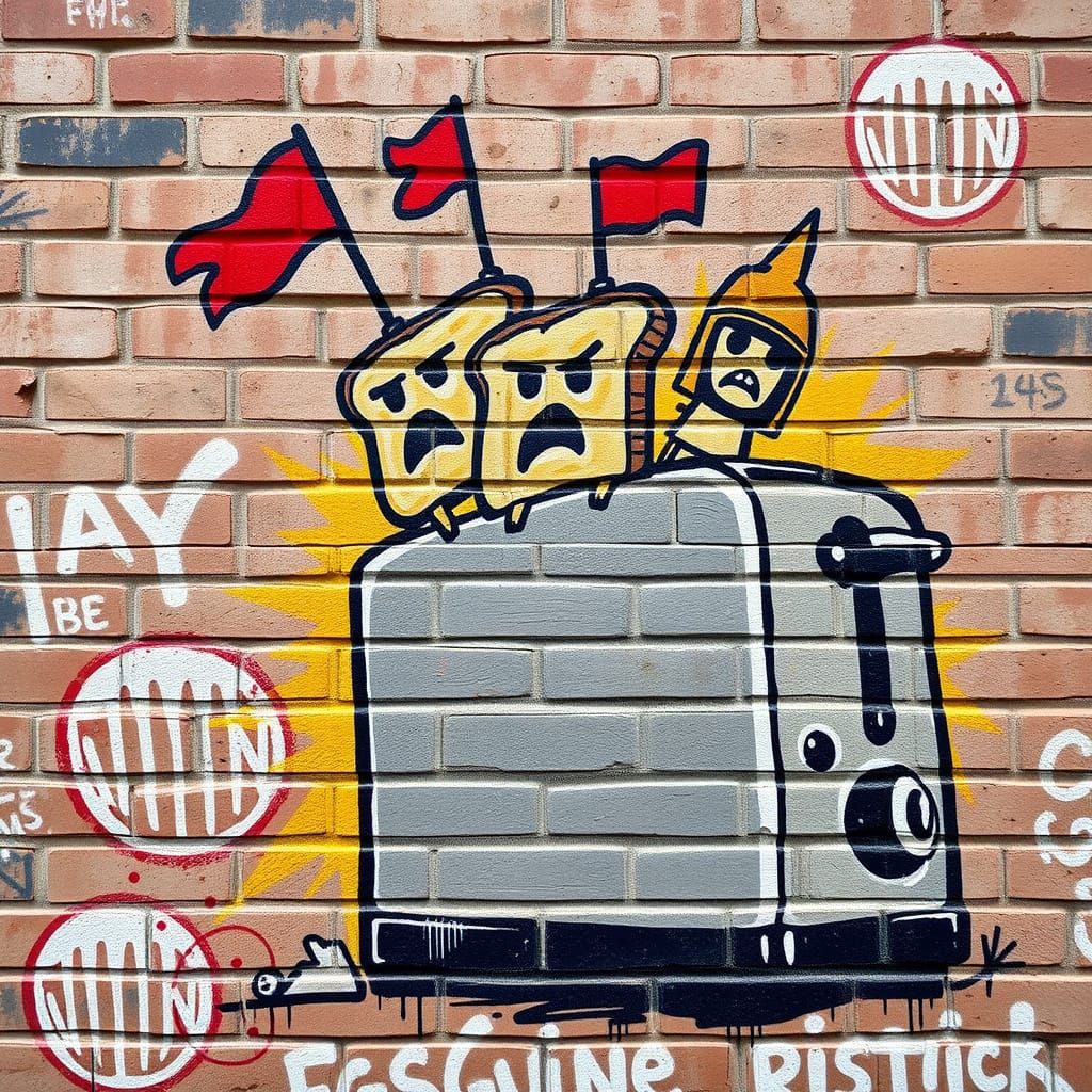 Vibrant Toast Rebels Leap from Toaster in Abstract Art
