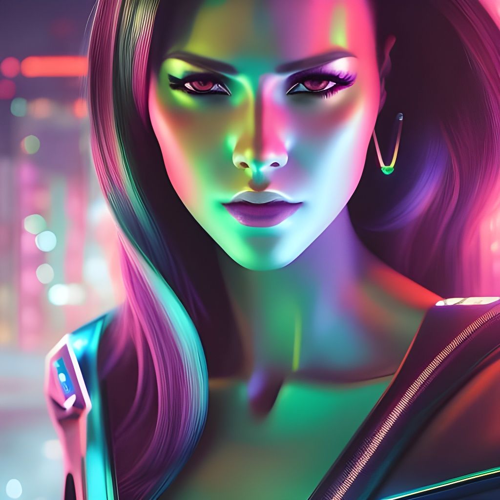 Cyberpunk Girl Portrait with Neon Lights