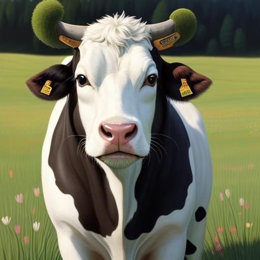 Happy Cows Playing in Meadow: Naive Folk Art