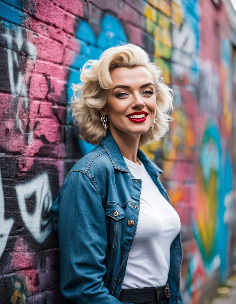 Happy Marilyn Monroe Portrait with Graffiti Background