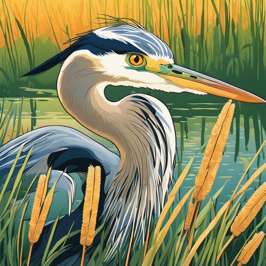 Heron Portrait in Art Nouveau Style