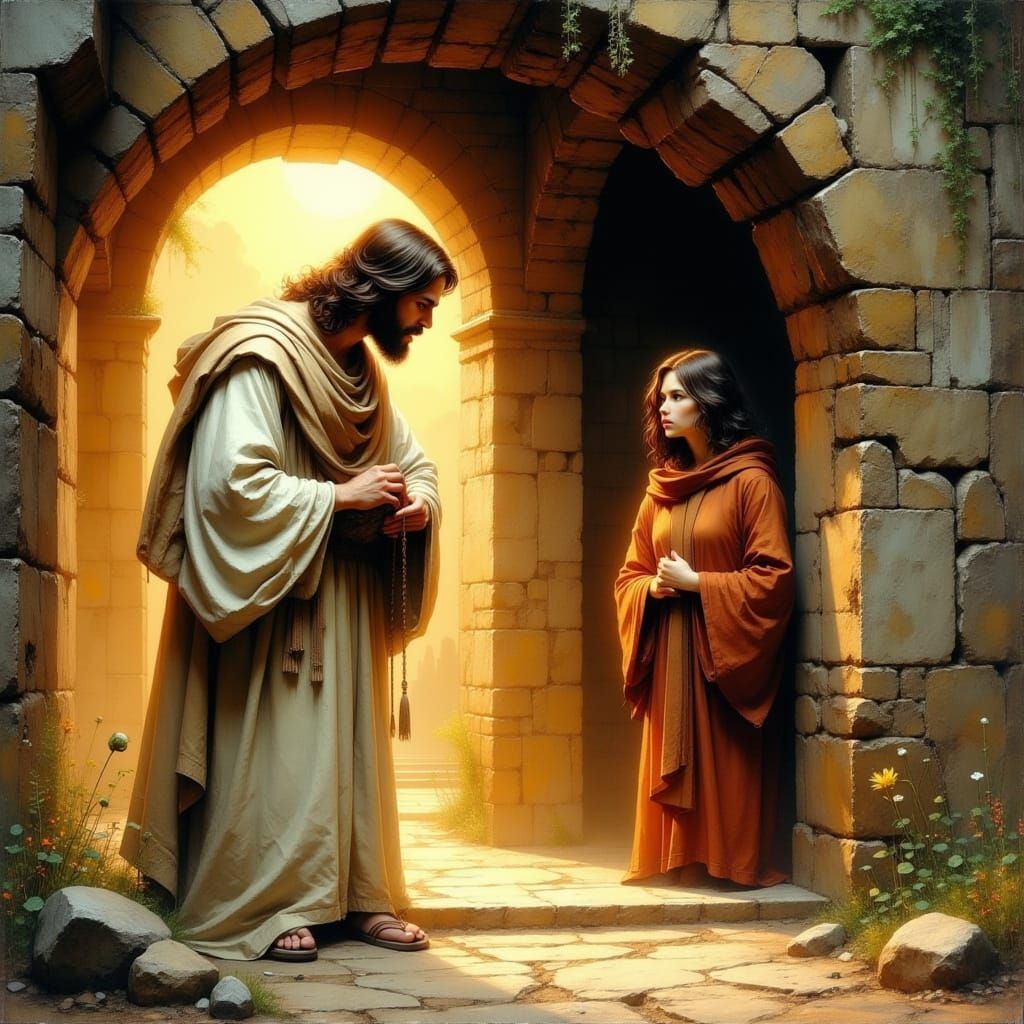 Jesus in Compassionate Conversation with a Sorrowful Woman i...