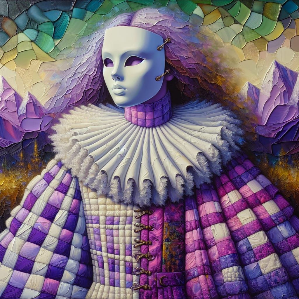 Surreal Fantasy Portrait in Vibrant Purple and Gold