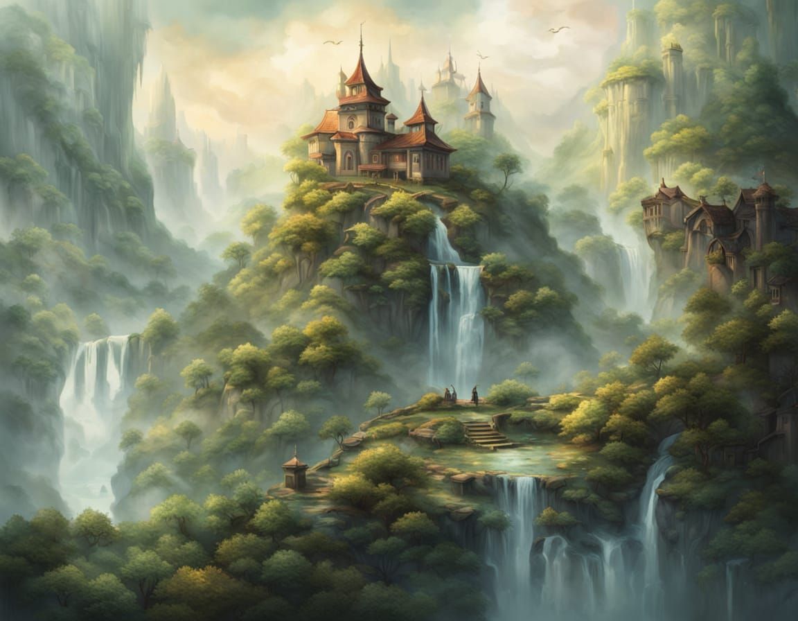 Dragon Enjoys Serene Mountain Retreat in Whimsical Fantasy S...