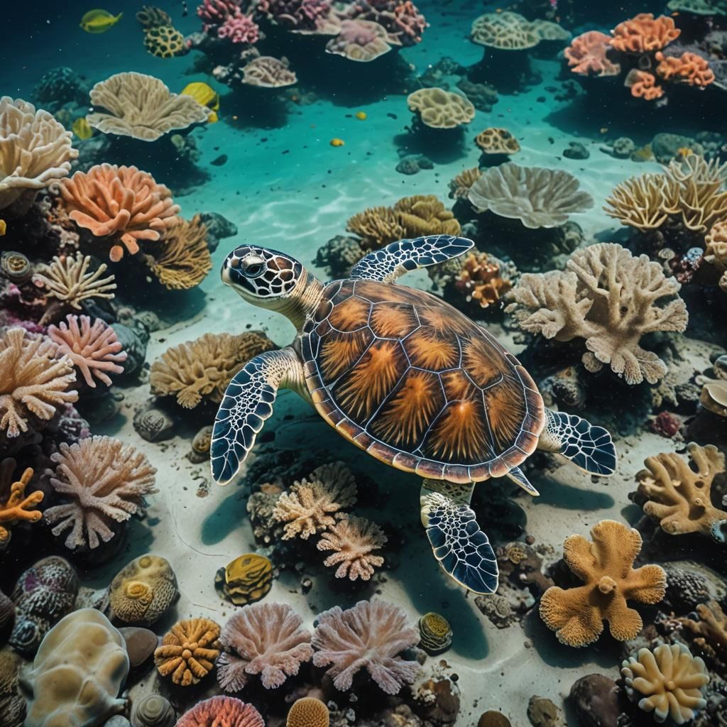 Bioluminescent Baby Sea Turtle in Vibrant Ocean