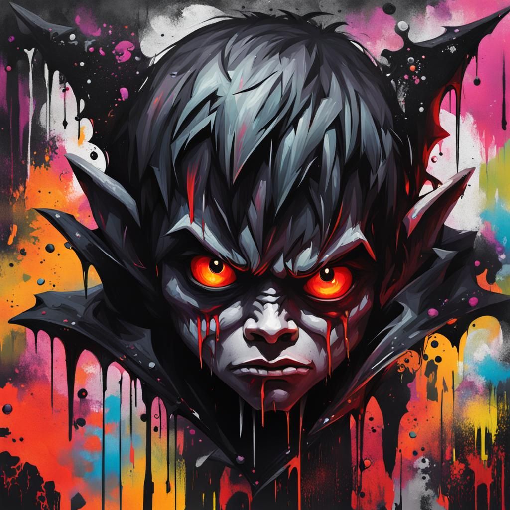 Vampire Boy with Demon Eyes in Graffiti Art