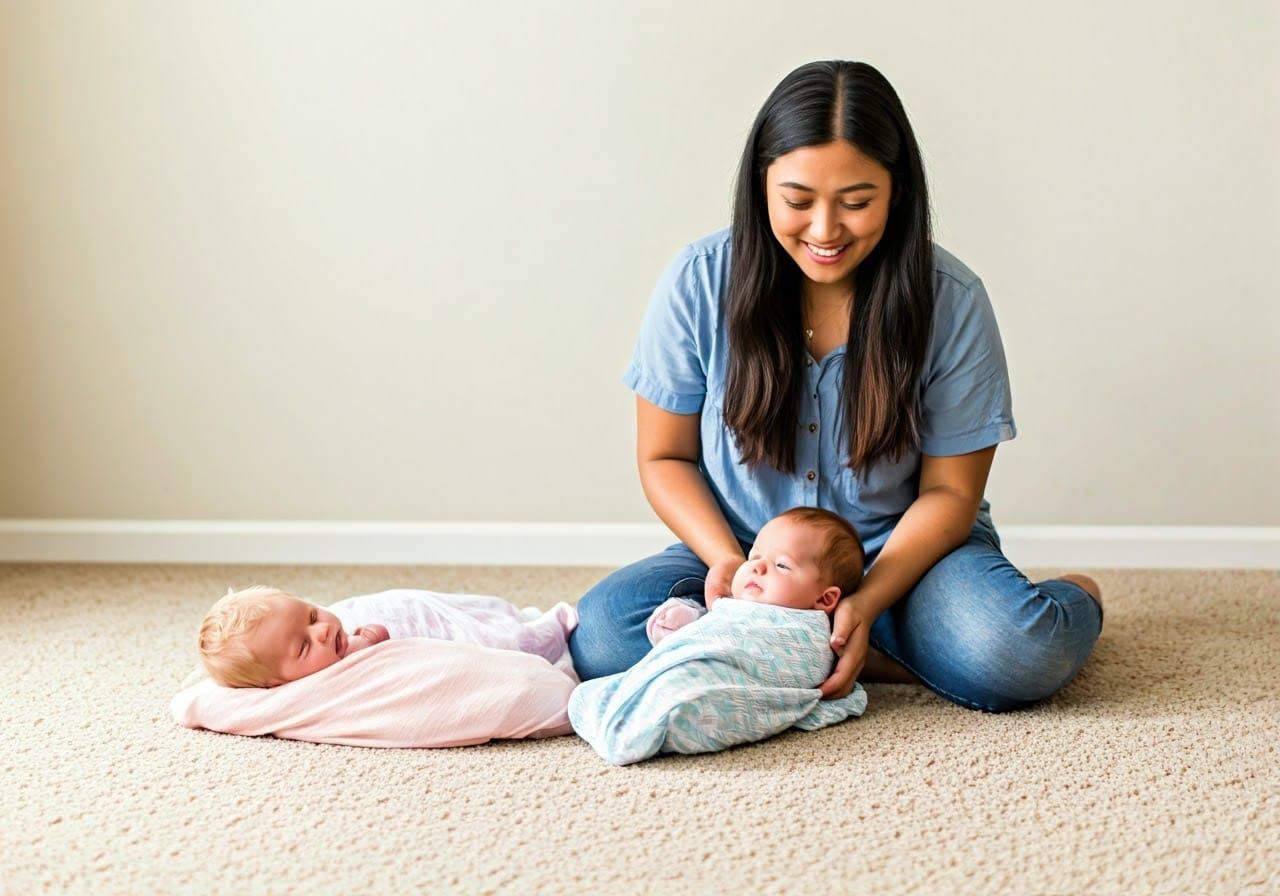 Happy Hawaiian Mother with Three Babies