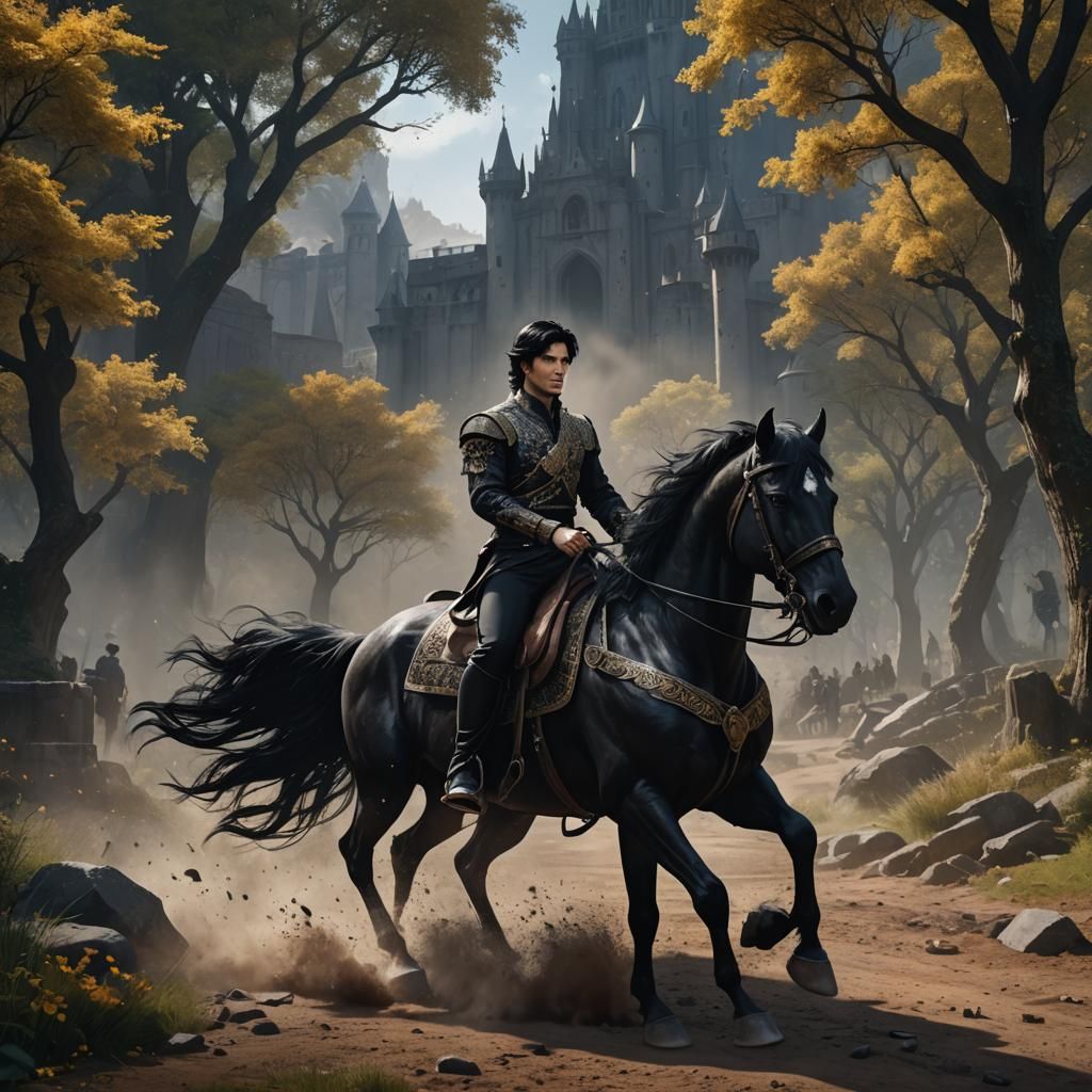 Black Haired Prince on Horse in Detailed Matte Painting