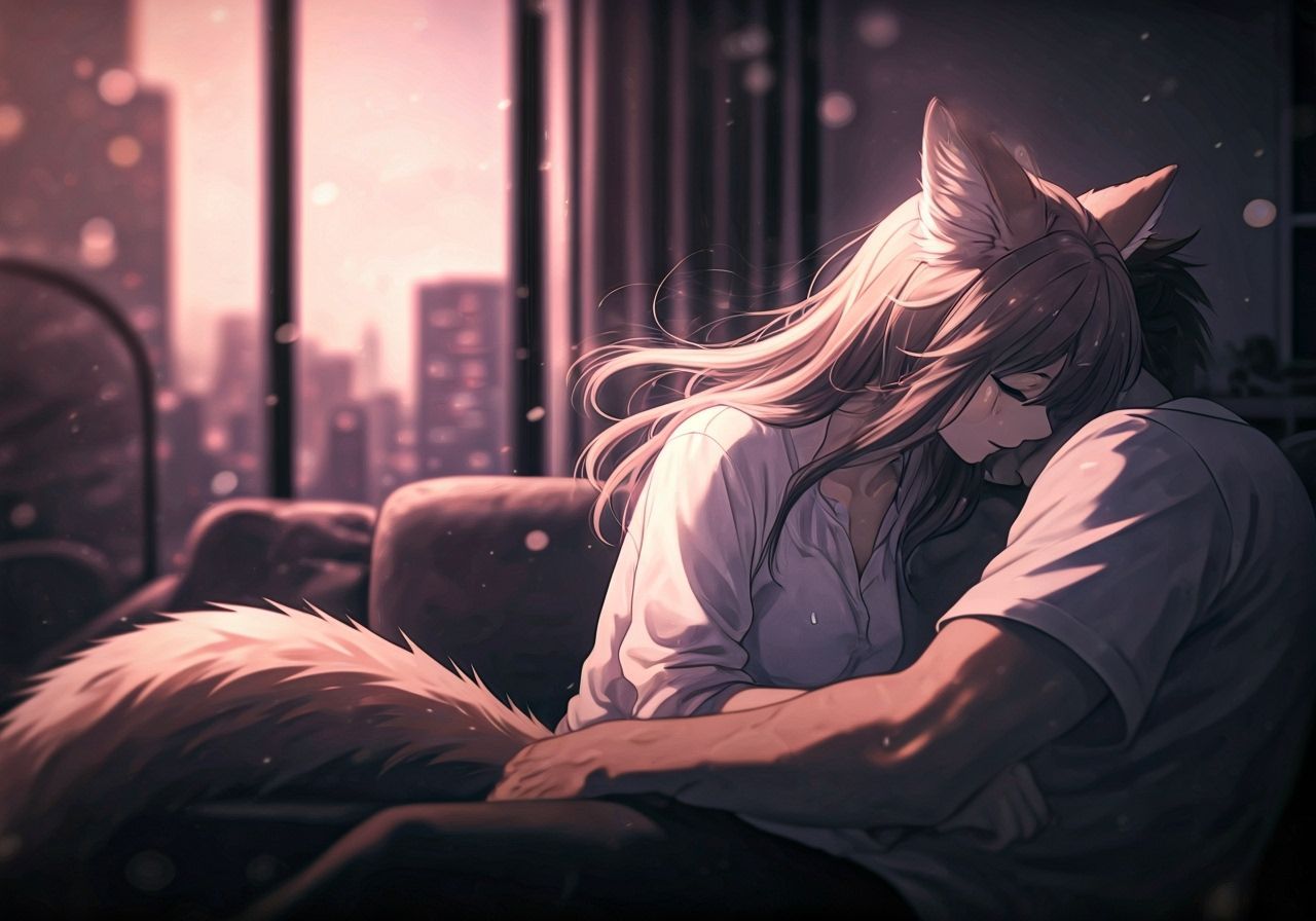 Android Fox in Passionate Embrace, Anime Film Grain