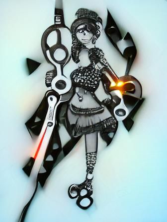 Steampunk Girl with Giant Scissors in Neon Light