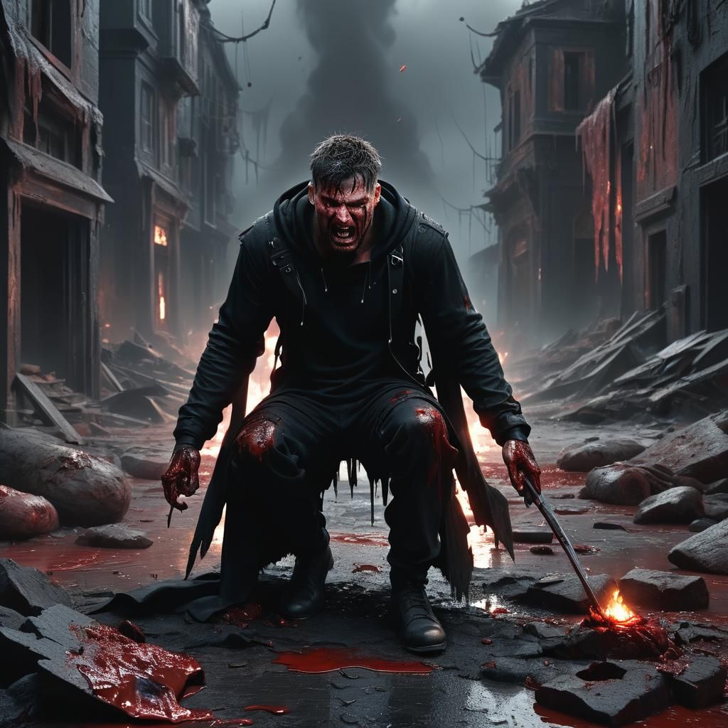 Doomer Crying Blood: Dramatic Digital Matte Painting