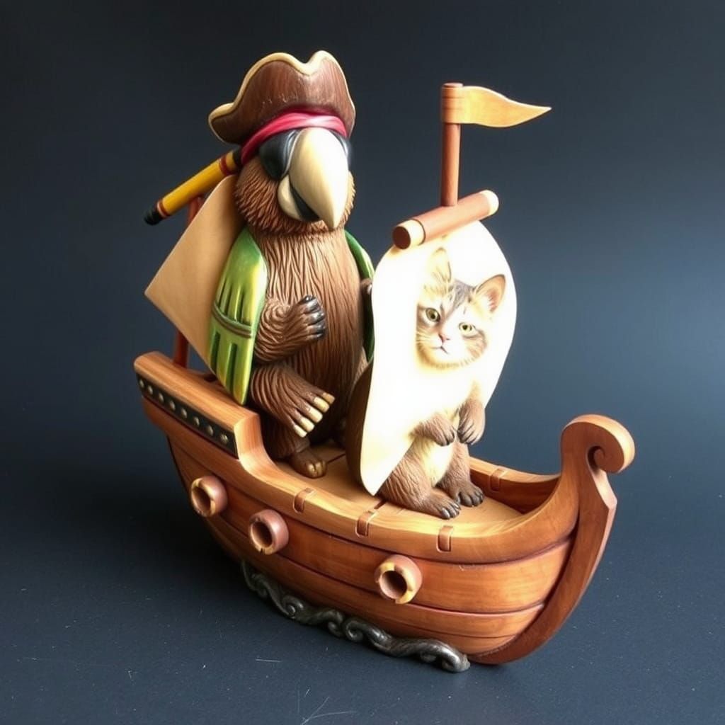 Pirate Animals on a Wooden Ship
