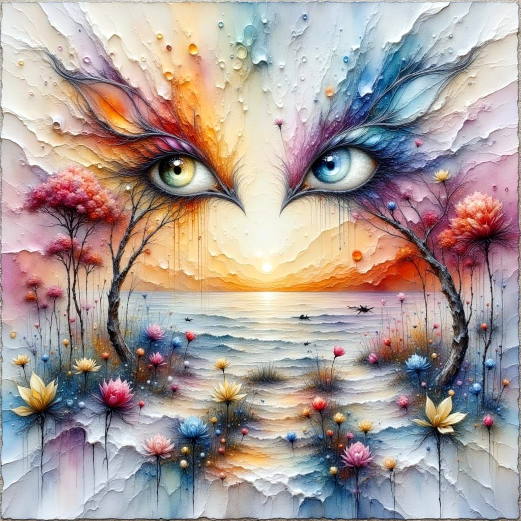 Dreamlike Fantasy Seascape in Impressionistic Watercolor