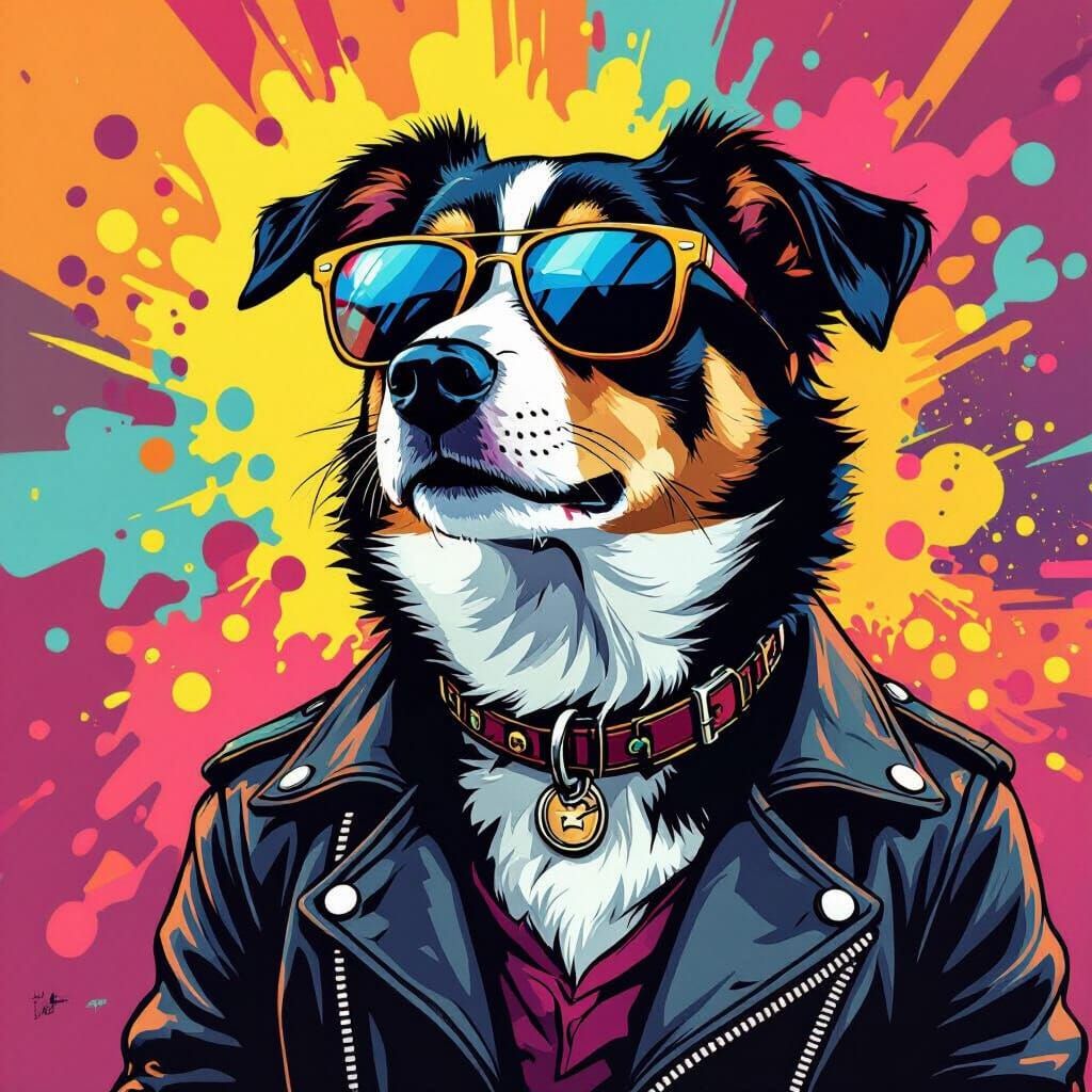 Cool Dog in Sunglasses and Leather Jacket