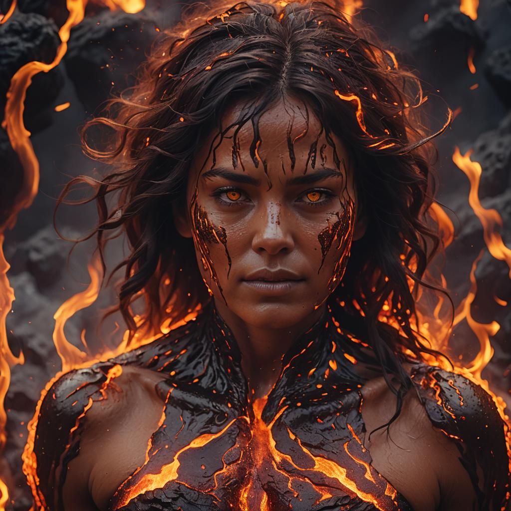 Radiant Lava Woman Portrait in Fiery Cinematic Style