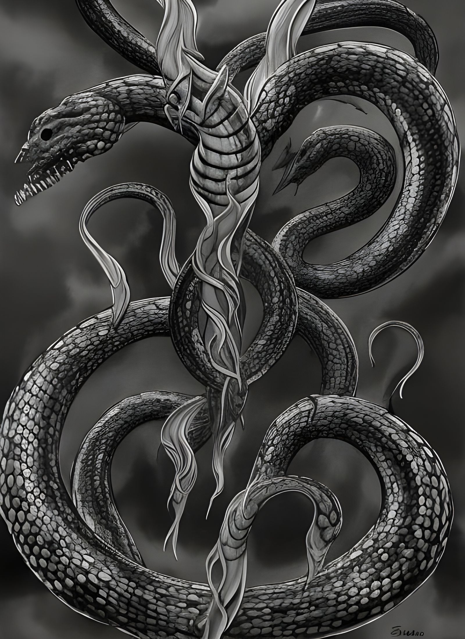 Hydra Portrait in Ominous Landscape
