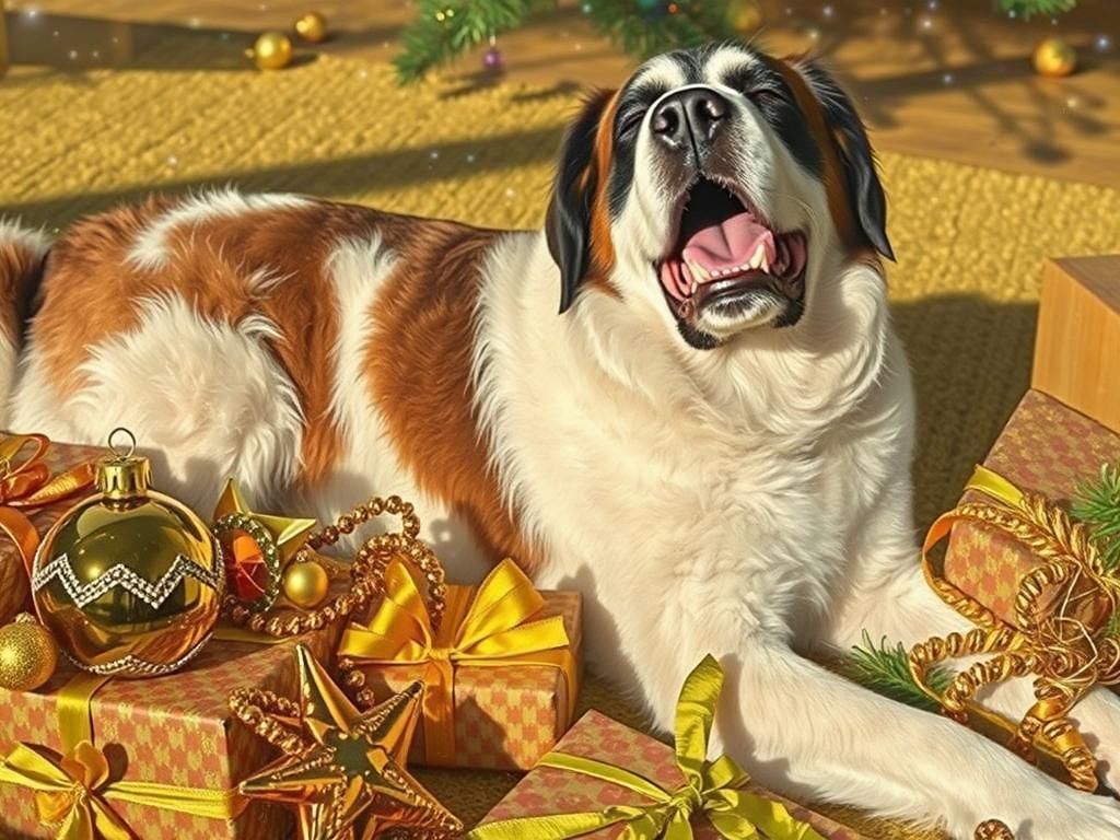 Dog's Peaceful Slumber at Christmas: Hyperrealistic Photo